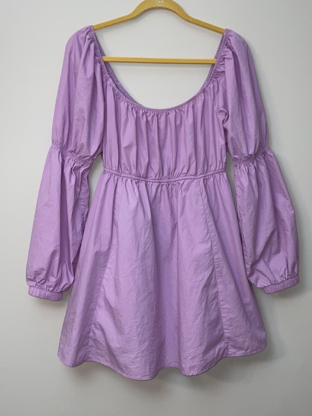 Judith March Mini Dress Small Purple Puff Sleeve Boho Peasant Smocked Hippie